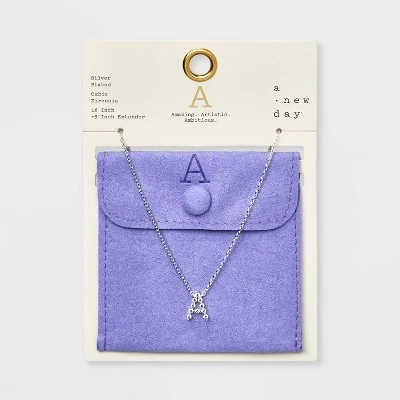 Silver Plated Cubic Zirconia Initial Pendant Necklace - A New Day™ Silver 4 Silver Plated Cubic Zirconia Initial Pendant Necklace - A New Day™ Silver - Image 4