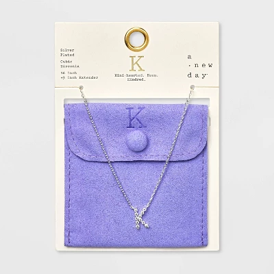 Silver Plated Cubic Zirconia Initial Pendant Necklace - A New Day™ Silver 14 Silver Plated Cubic Zirconia Initial Pendant Necklace - A New Day™ Silver - Image 14