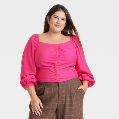 Women's Long Balloon Sleeve Slim Fit Ruched Front Top - A New Day™ 4 Women's Long Balloon Sleeve Slim Fit Ruched Front Top - A New Day™ - Image 4