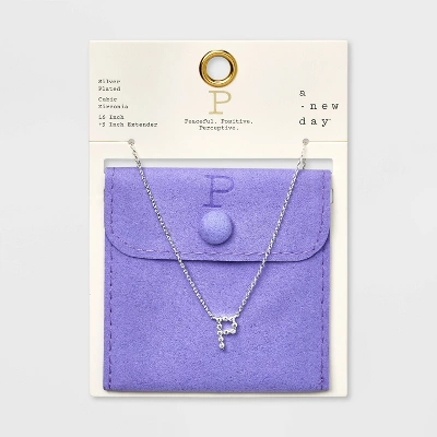 Silver Plated Cubic Zirconia Initial Pendant Necklace - A New Day™ Silver 19 Silver Plated Cubic Zirconia Initial Pendant Necklace - A New Day™ Silver - Image 19
