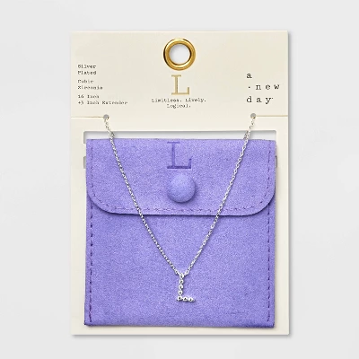 Silver Plated Cubic Zirconia Initial Pendant Necklace - A New Day™ Silver 15 Silver Plated Cubic Zirconia Initial Pendant Necklace - A New Day™ Silver - Image 15