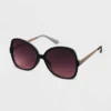 Women's Oversized Angular Butterfly Sunglasses - A New Day™ Black