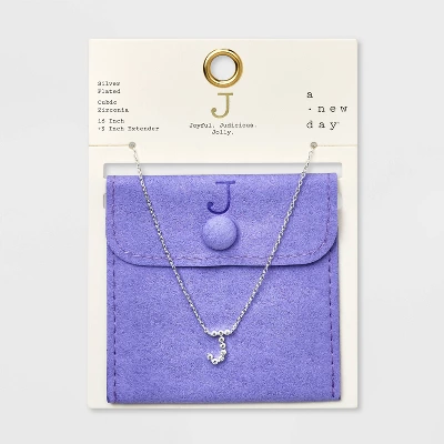 Silver Plated Cubic Zirconia Initial Pendant Necklace - A New Day™ Silver 13 Silver Plated Cubic Zirconia Initial Pendant Necklace - A New Day™ Silver - Image 13