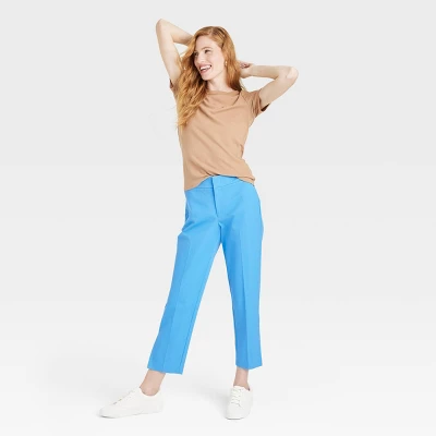 Women's Mid-Rise Slim Straight Fit Side Split Trousers - A New Day™ Blue 2 Women's Mid-Rise Slim Straight Fit Side Split Trousers - A New Day™ Blue - Image 2