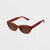 Women's Plastic Slim Cateye Sunglasses - A New Day™ Brown