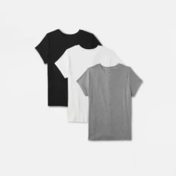 Women's Short Sleeve Ribbed 3pk Bundle T-Shirt - A New Day™ Black/White/Gray -A New Day GUEST d8eed7ac c091 4138 809c 7b41c2db76ed