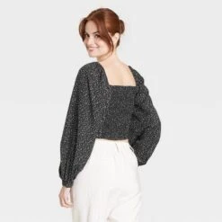 Women's Long Balloon Sleeve Slim Fit Ruched Front Top - A New Day™