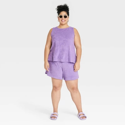 Women's Plus Size Terry Tank Top - A New Day™ Purple 2X 2 Women's Plus Size Terry Tank Top - A New Day™ Purple 2X - Image 2